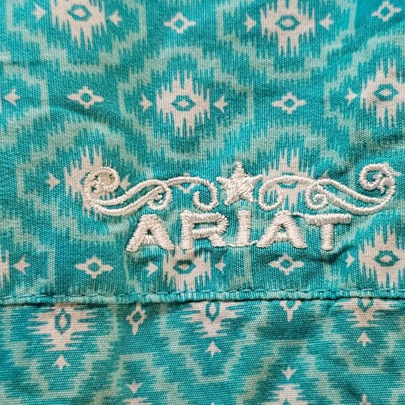 Ariat Women's Western Shirt Button Down Teal Real Long Sleeve Fitted XL Rodeo - Picture 8 of 15